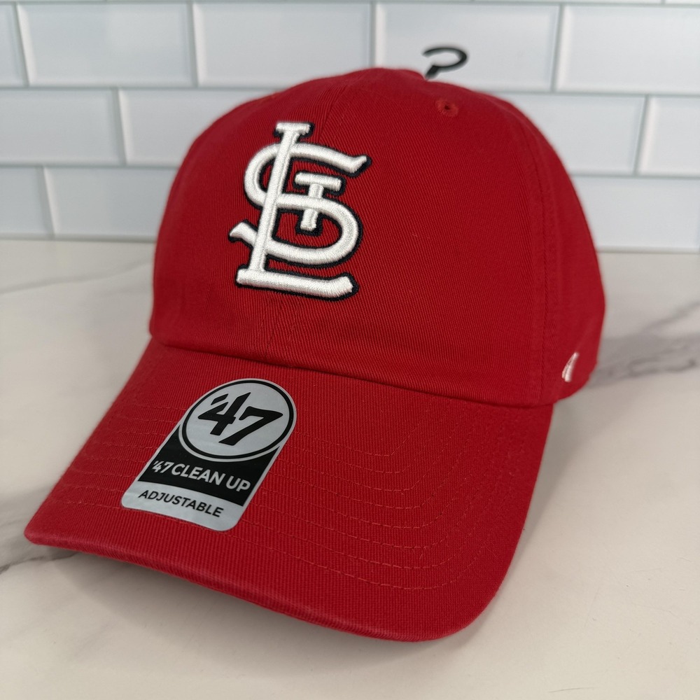 St Louis Cardinals Hat Cap Strap Back Mens OSFA Red Baseball Dad 47 Clean Up NWO
